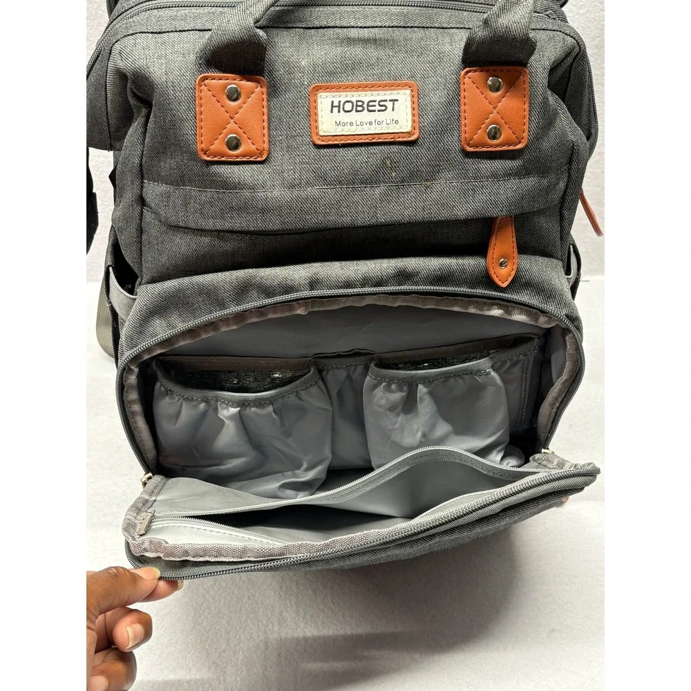 Hobest Diaper Bag Backpack Gray Insulated Pockets with Changing Pad Station